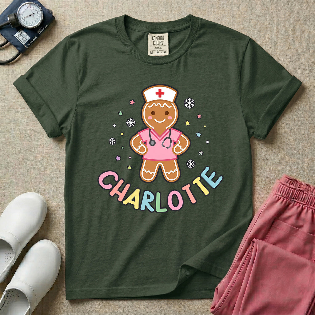 Personalized Night Shift Squad Gingerbread Nurse Name Christmas T-Shirt