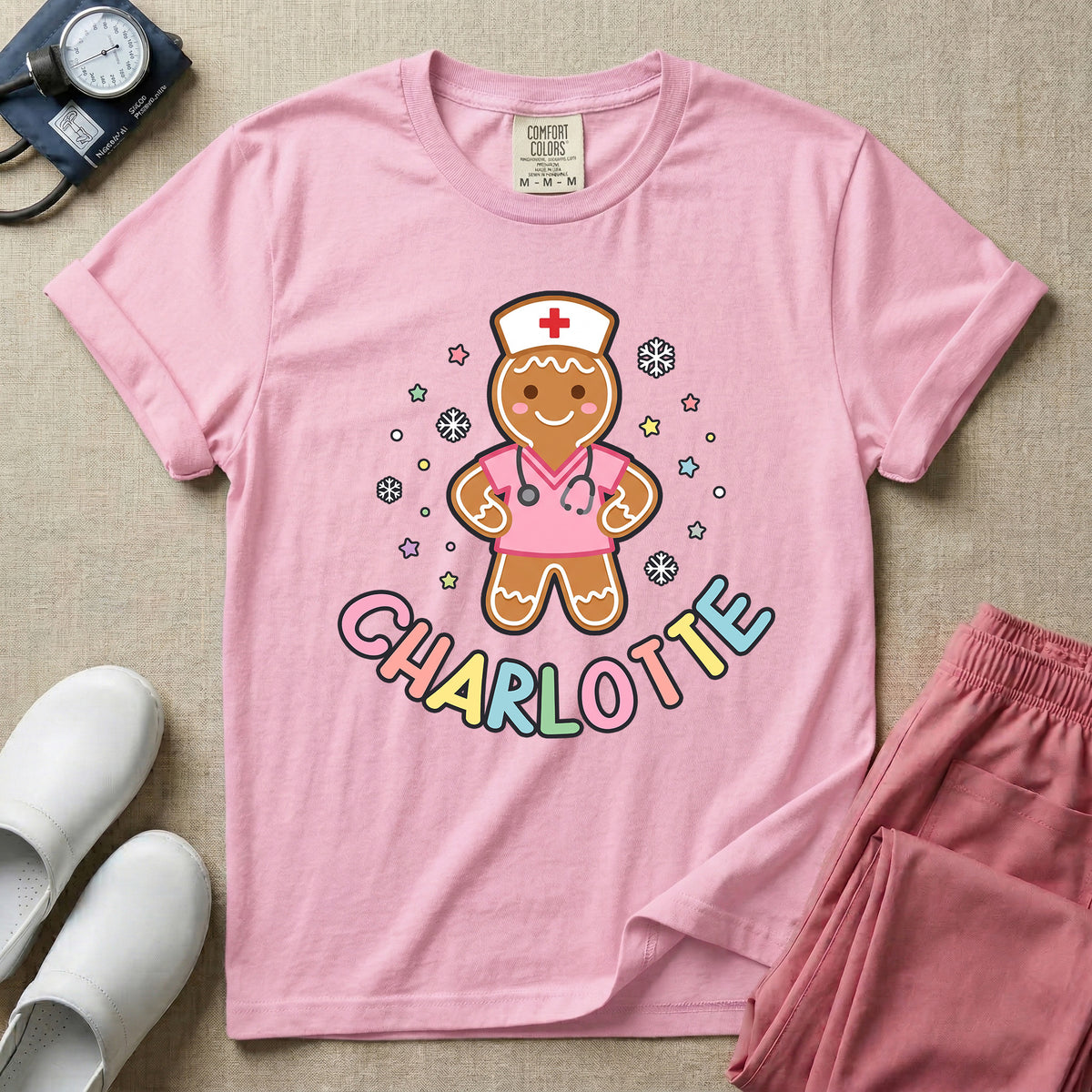 Personalized Night Shift Squad Gingerbread Nurse Name Christmas T-Shirt