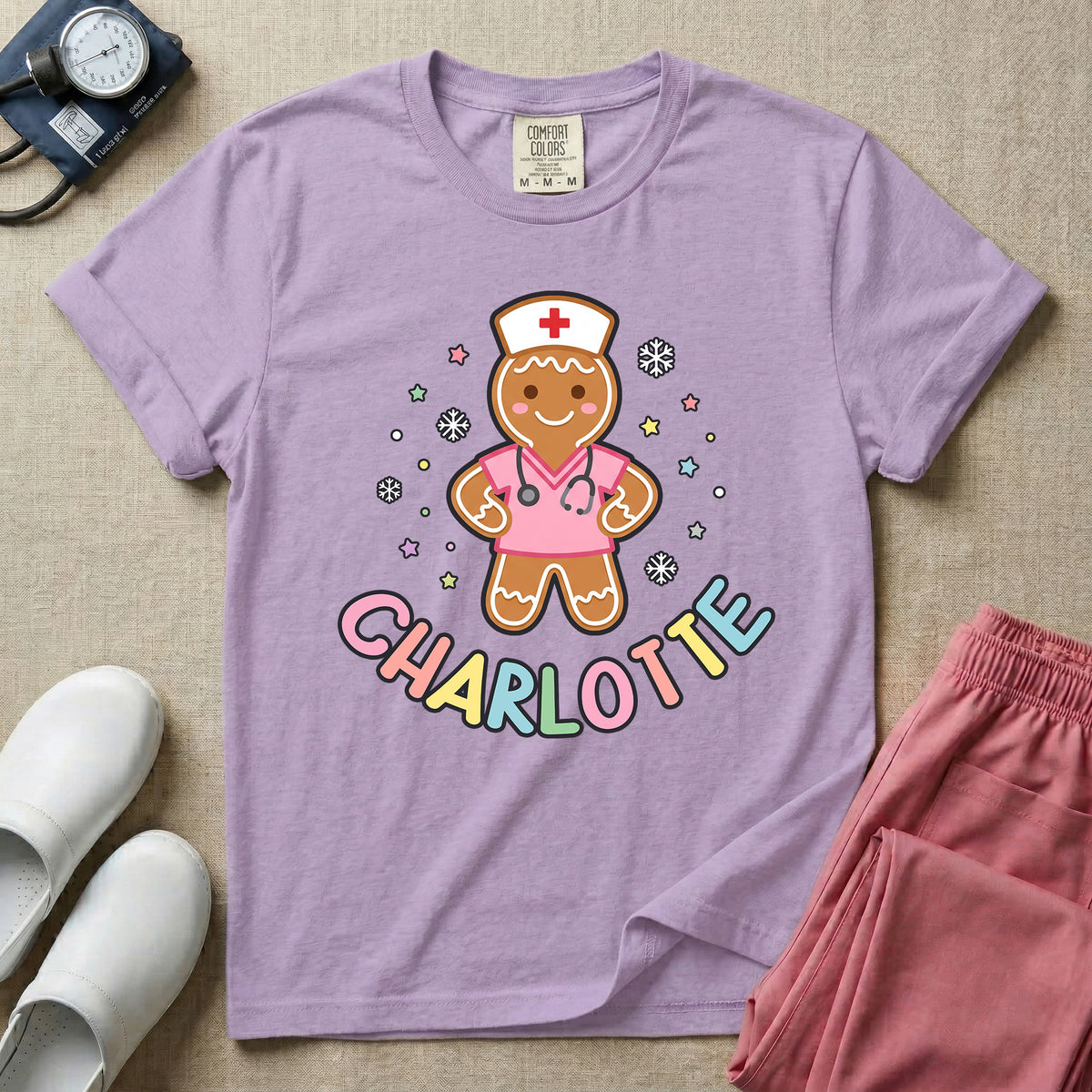Personalized Night Shift Squad Gingerbread Nurse Name Christmas T-Shirt