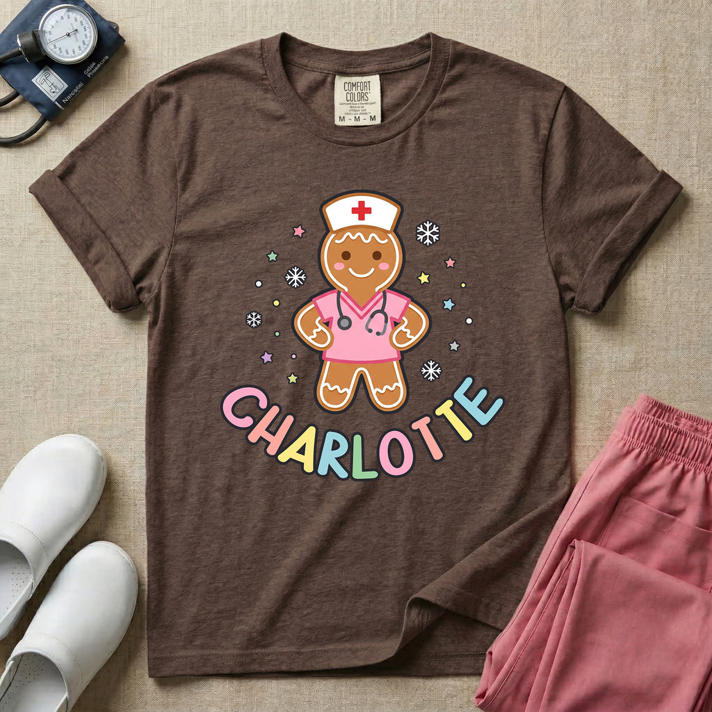 Personalized Night Shift Squad Gingerbread Nurse Name Christmas T-Shirt