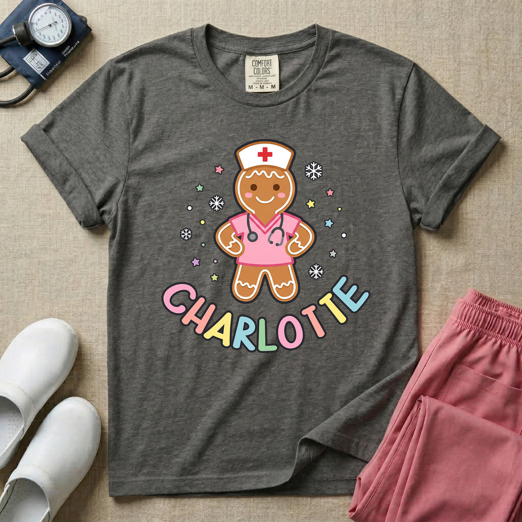 Personalized Night Shift Squad Gingerbread Nurse Name Christmas T-Shirt