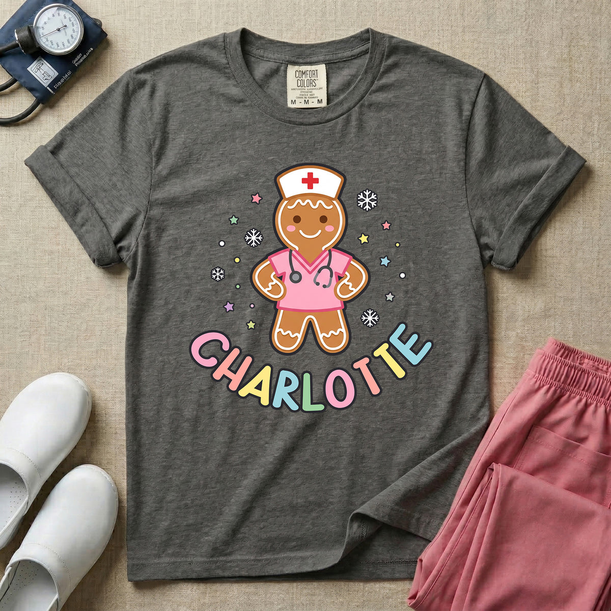 Personalized Night Shift Squad Gingerbread Nurse Name Christmas T-Shirt