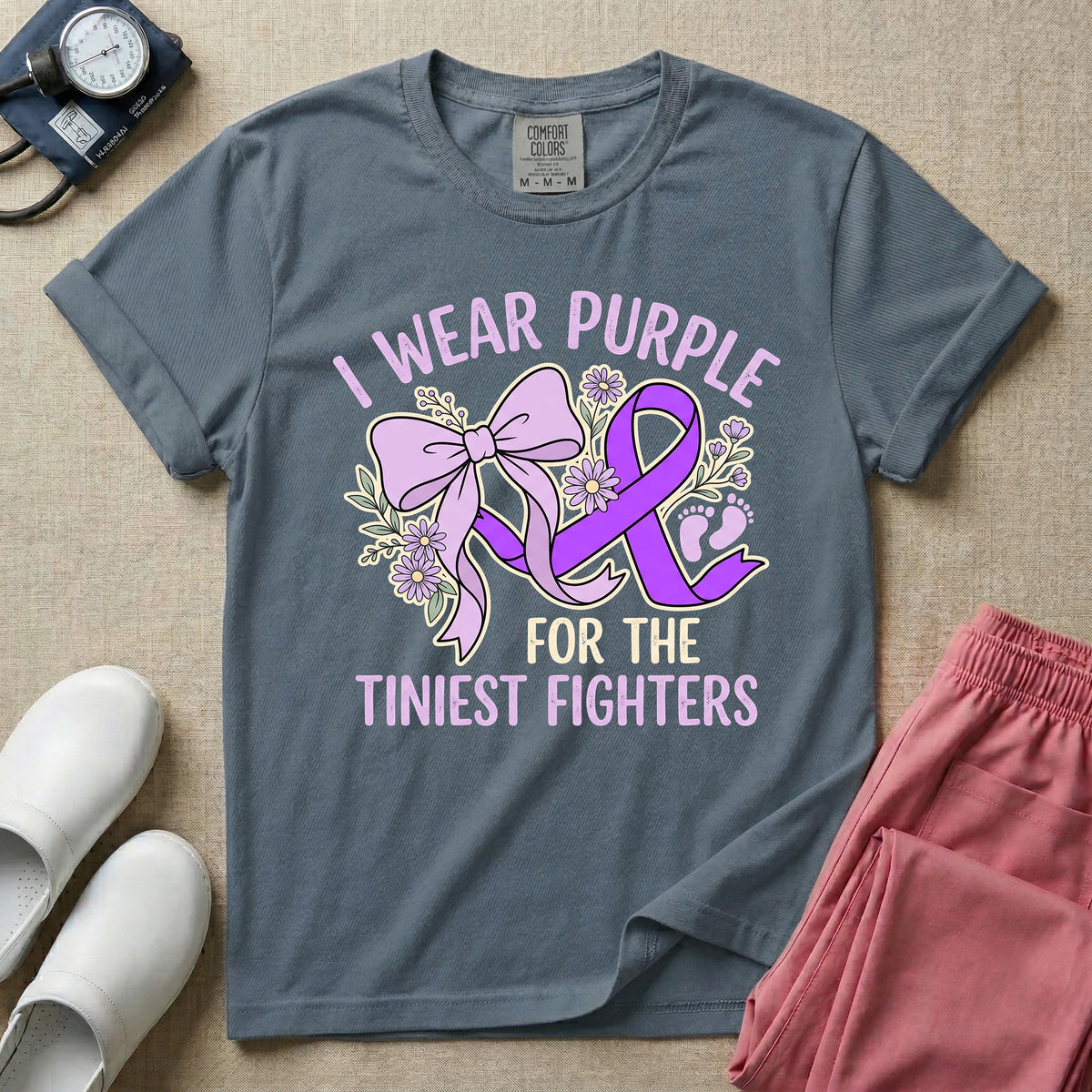 I Wear Purple For The Tiniest Fighters NICU Nurse T-Shirt