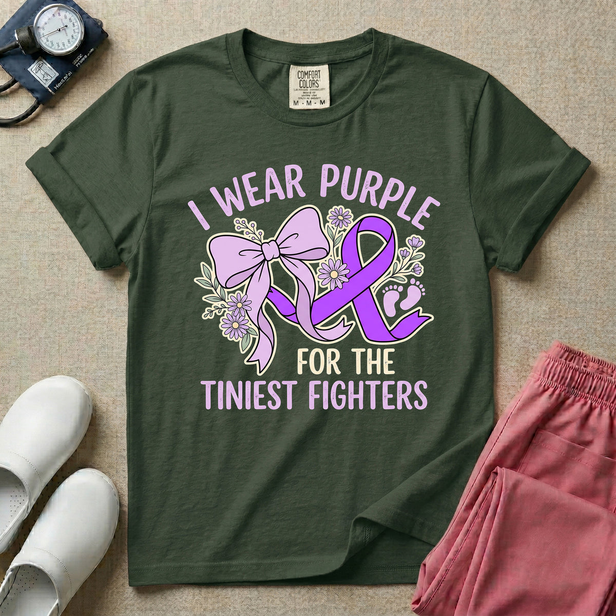 I Wear Purple For The Tiniest Fighters NICU Nurse T-Shirt