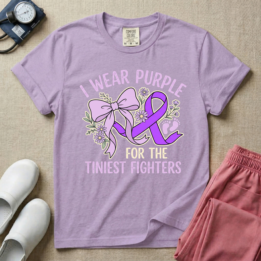 I Wear Purple For The Tiniest Fighters NICU Nurse T-Shirt