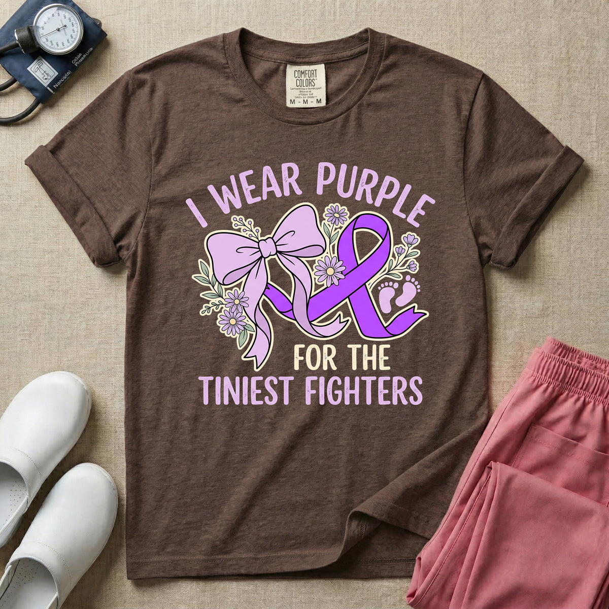 I Wear Purple For The Tiniest Fighters NICU Nurse T-Shirt