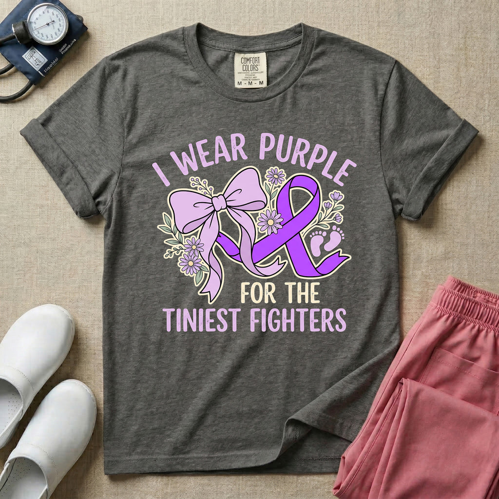 I Wear Purple For The Tiniest Fighters NICU Nurse T-Shirt