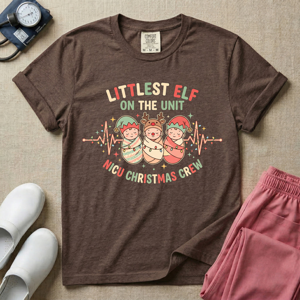 Littlest Elf On The Unit NICU Christmas Crew T-Shirt