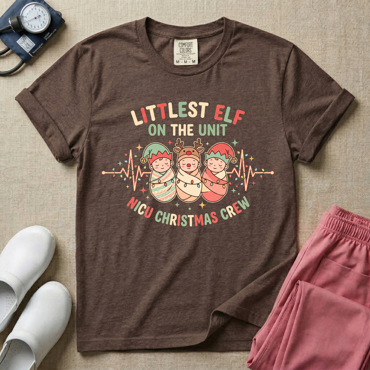 Littlest Elf On The Unit NICU Christmas Crew T-Shirt