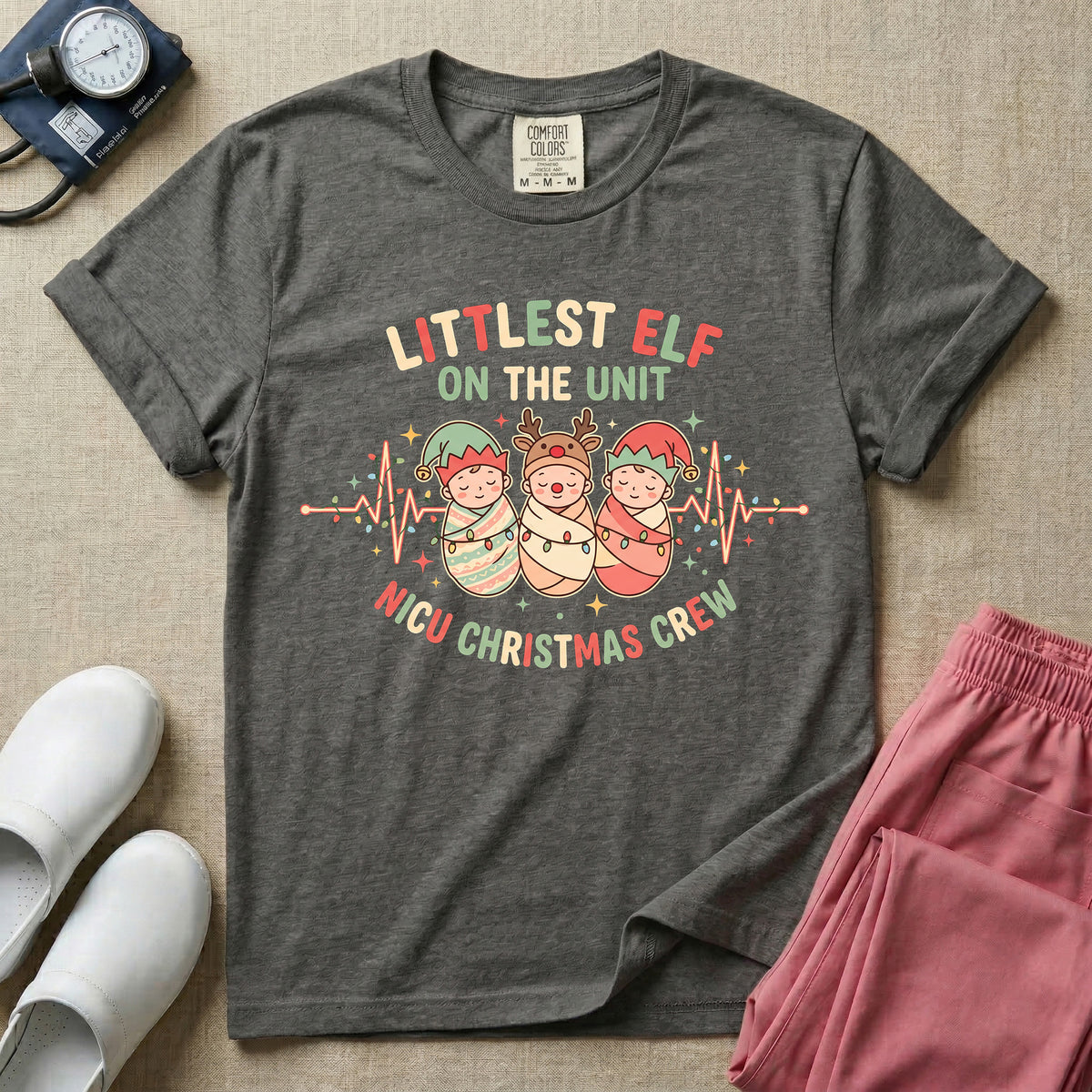 Littlest Elf On The Unit NICU Christmas Crew T-Shirt