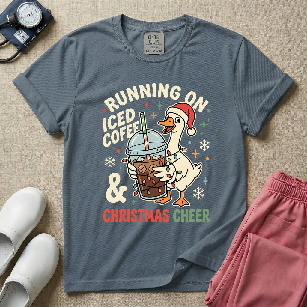 Running On Iced Coffee & Christmas Cheer Nurse Duck T-Shirt
