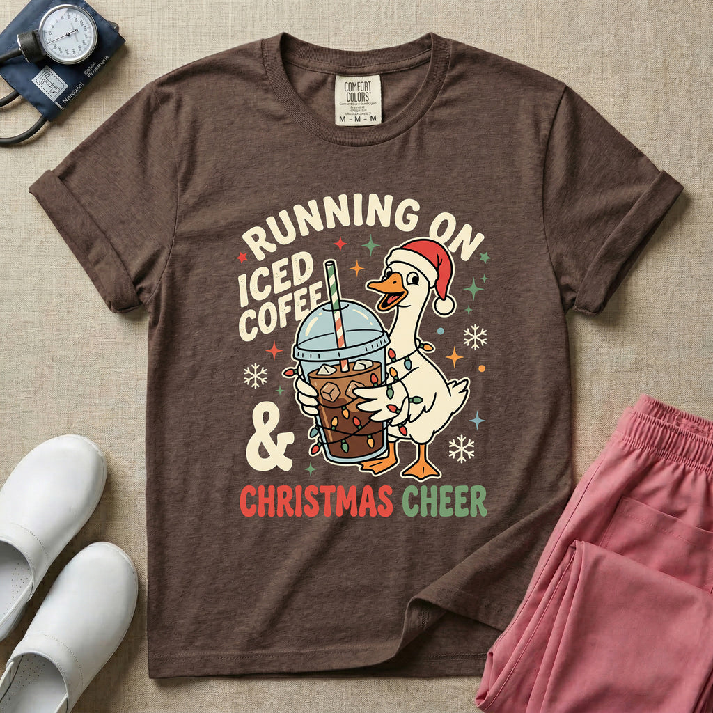 Running On Iced Coffee & Christmas Cheer Nurse Duck T-Shirt