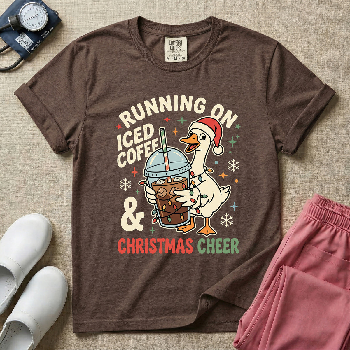 Running On Iced Coffee & Christmas Cheer Nurse Duck T-Shirt