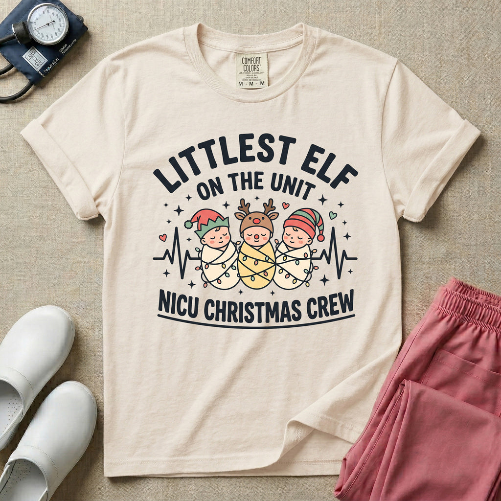 Littlest Elf On The Unit NICU Christmas Crew Cute T-Shirt