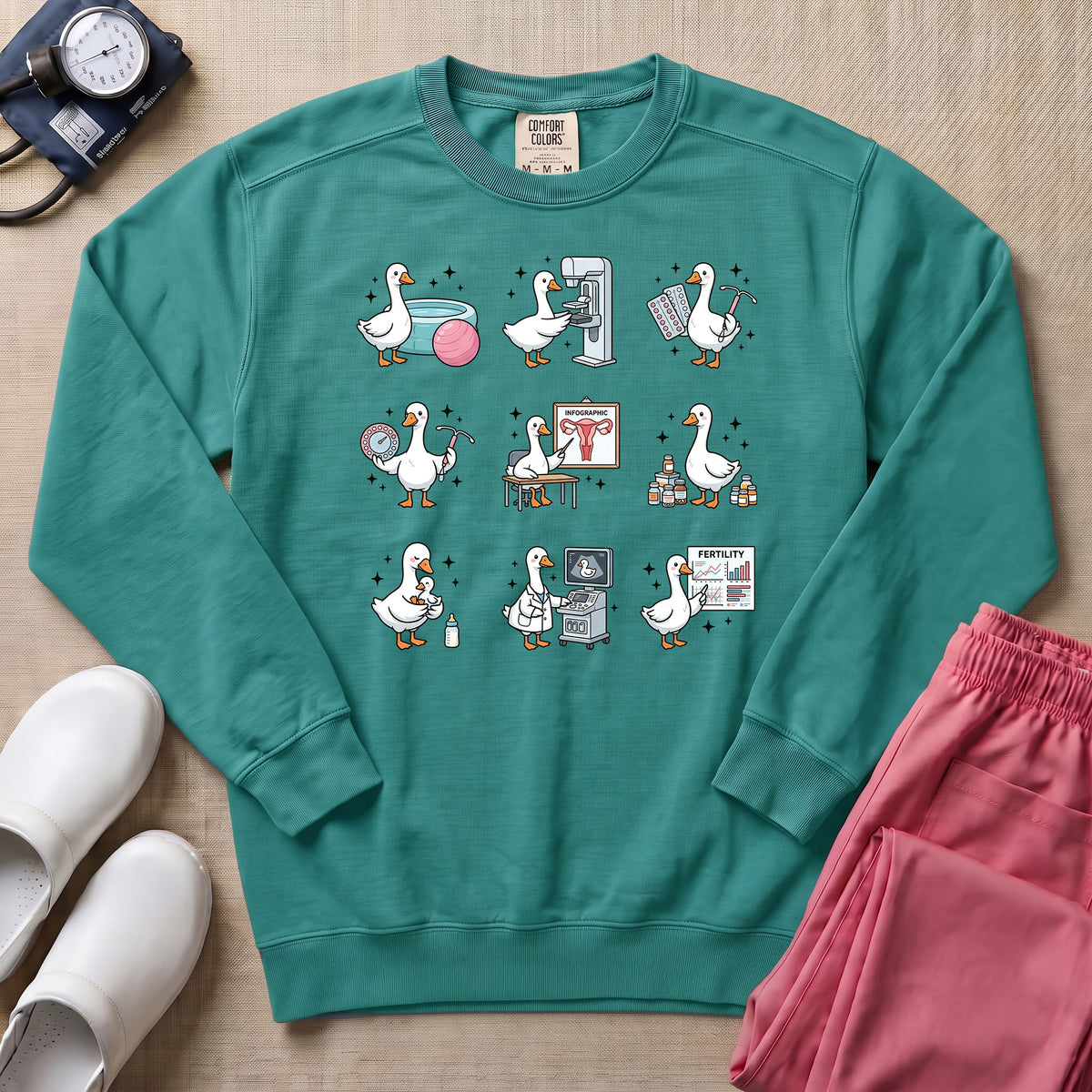 Funny OB-GYN Silly Goose Sweatshirt - Seafoam Comfort Colors Sweatshirt | HugTee