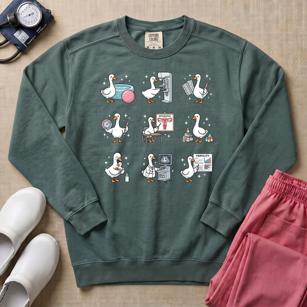 Funny OB-GYN Silly Goose Sweatshirt - Blue Spruce Comfort Colors Sweatshirt | HugTee