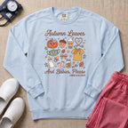 Retro Autumn Leaves And Babies Please Labor and Delivery Nurse Fall Sweatshirt - Chambray Comfort Colors Sweatshirt | HugTee