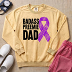 Badass Preemie Dad Purple Ribbon NICU Sweatshirt - Butter Comfort Colors Sweatshirt | HugTee