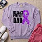 Badass Preemie Dad Purple Ribbon NICU Sweatshirt - Orchid Comfort Colors Sweatshirt | HugTee