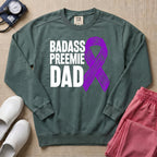 Badass Preemie Dad Purple Ribbon NICU Sweatshirt - Blue Spruce Comfort Colors Sweatshirt | HugTee