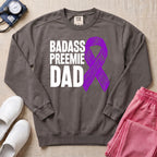 Badass Preemie Dad Purple Ribbon NICU Sweatshirt - Pepper Lifestyle Hero Mockup | HugTee