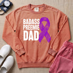 Badass Preemie Dad Purple Ribbon NICU Sweatshirt - Terracotta Comfort Colors Sweatshirt | HugTee