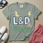 Labor and Delivery L&D nurse t-shirt with a retro full moon energies mom or bust graphic in bay color.