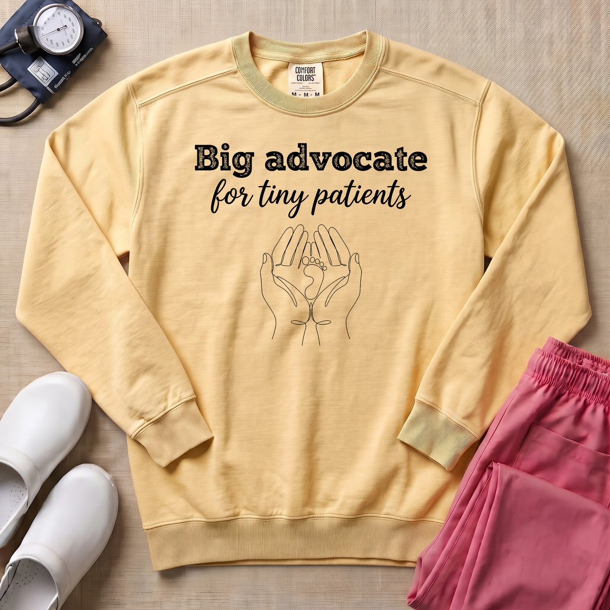 Big Advocate For Tiny Patients NICU Nurse Sweatshirt - Butter Comfort Colors Sweatshirt | HugTee