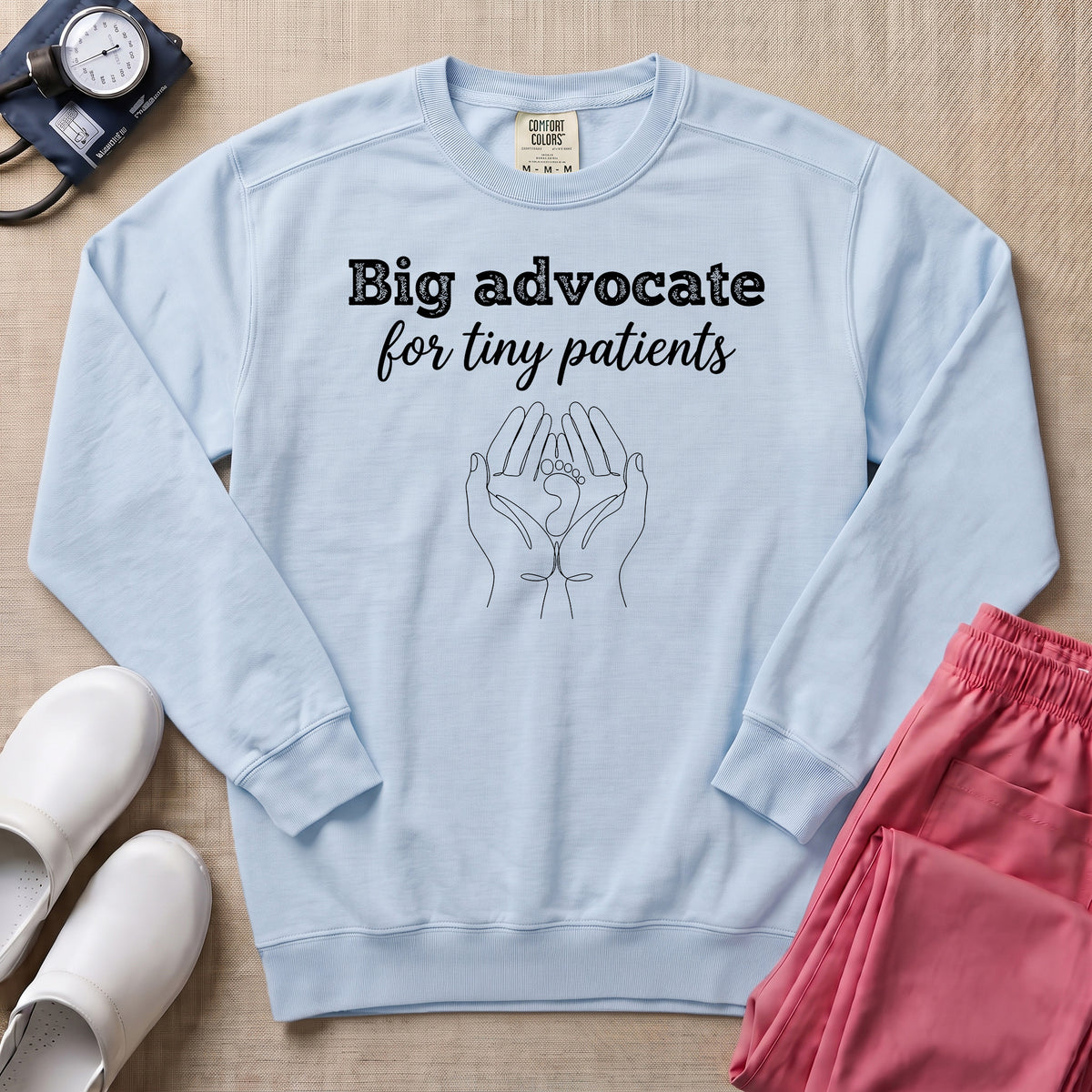 Big Advocate For Tiny Patients NICU Nurse Sweatshirt - Chambray Comfort Colors Sweatshirt | HugTee