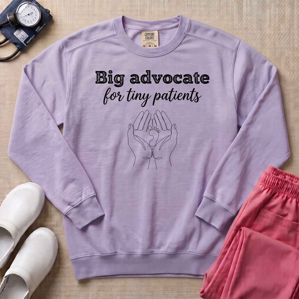 Big Advocate For Tiny Patients NICU Nurse Sweatshirt - Orchid Comfort Colors Sweatshirt | HugTee