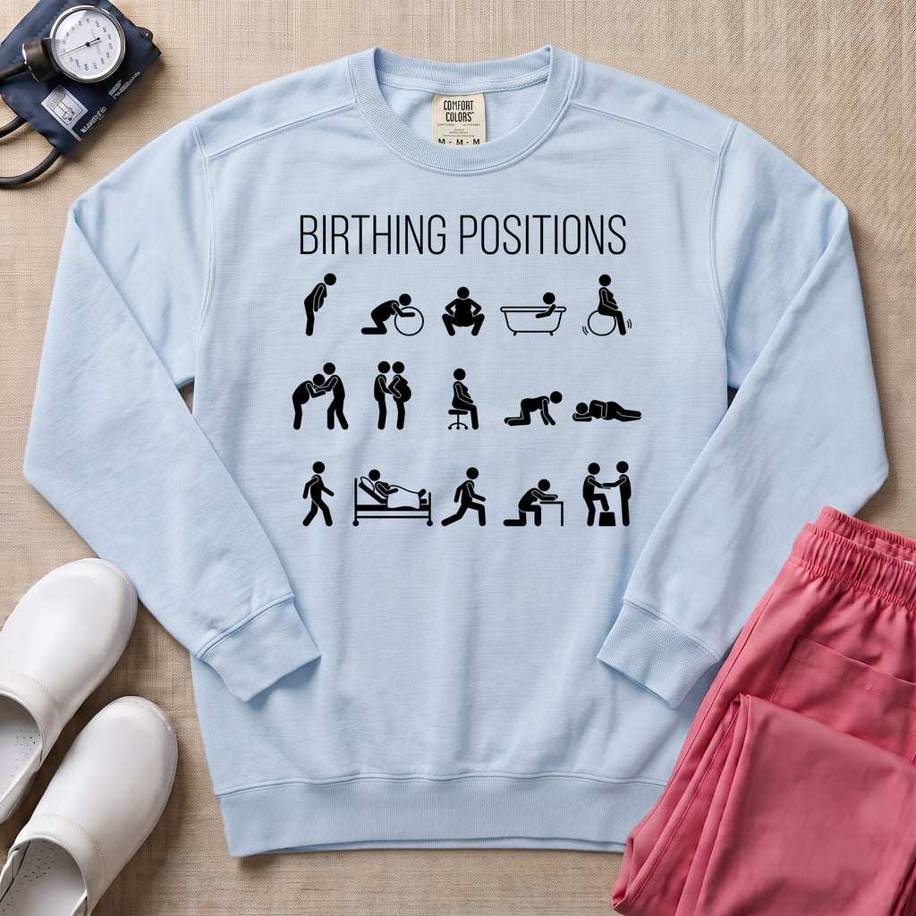 Minimalist Birthing Positions L&D Nurse Midwife Sweatshirt - Chambray Comfort Colors Sweatshirt | HugTee