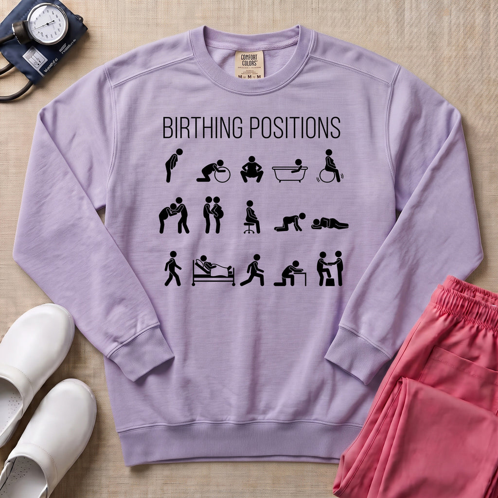 Minimalist Birthing Positions L&D Nurse Midwife Sweatshirt - Orchid Comfort Colors Sweatshirt | HugTee