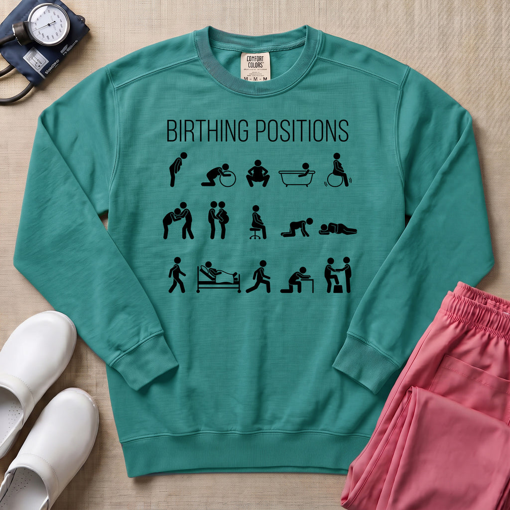 Minimalist Birthing Positions L&D Nurse Midwife Sweatshirt - Seafoam Comfort Colors Sweatshirt | HugTee