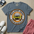 Neonatal Intensive Care Unit NICU nurse t-shirt with funny bomb squad defusing tiny tantrums graphic in blue jean color.