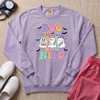 Retro Boo NICU Cute Nurse Ghosts Halloween Sweatshirt - Orchid Comfort Colors Sweatshirt | HugTee