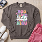 Retro Boo NICU Cute Nurse Ghosts Halloween Sweatshirt - Pepper Lifestyle Hero Mockup | HugTee