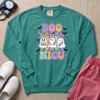 Retro Boo NICU Cute Nurse Ghosts Halloween Sweatshirt - Seafoam Comfort Colors Sweatshirt | HugTee