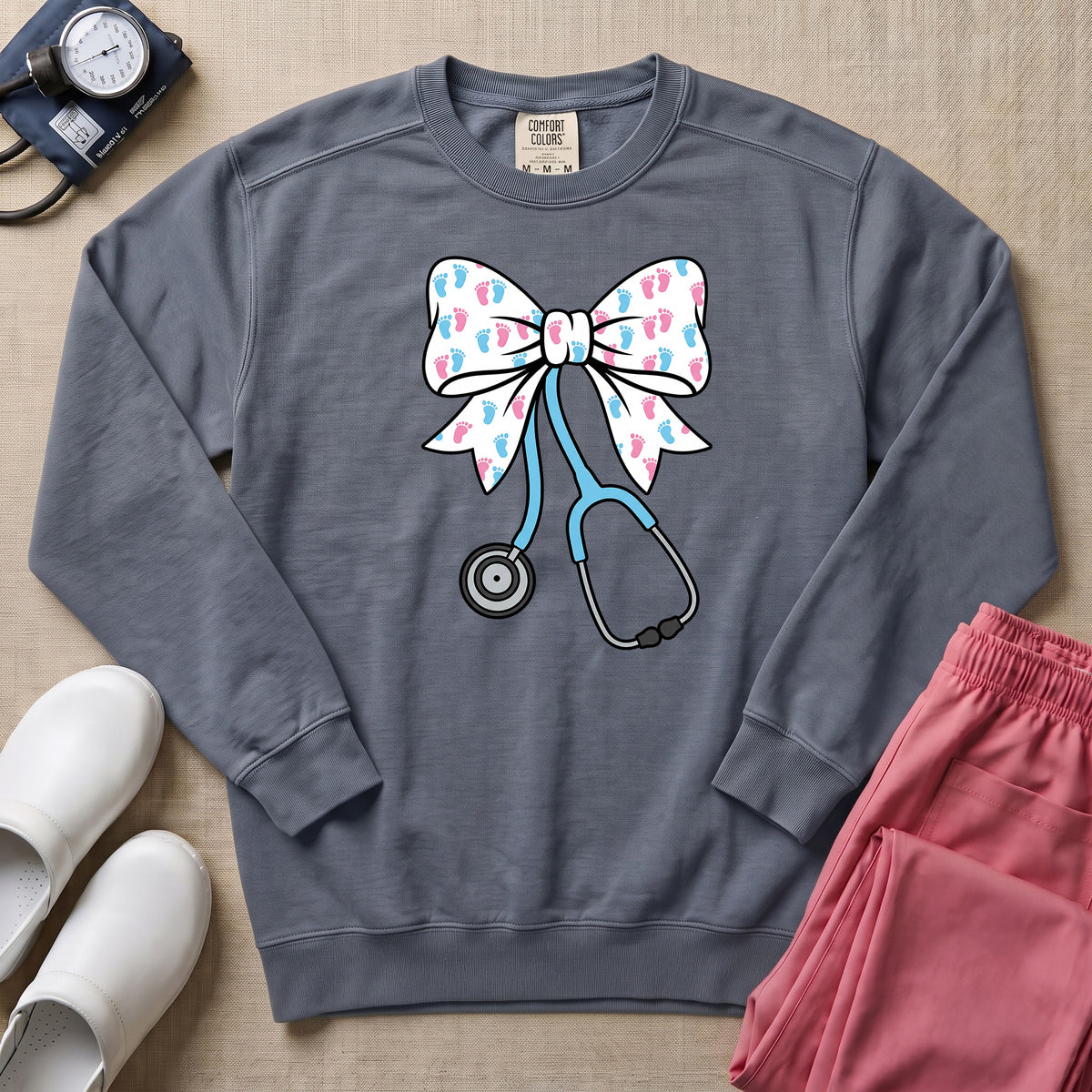 Coquette Bow Stethoscope Sweatshirt - Blue Jean Comfort Colors Sweatshirt | HugTee