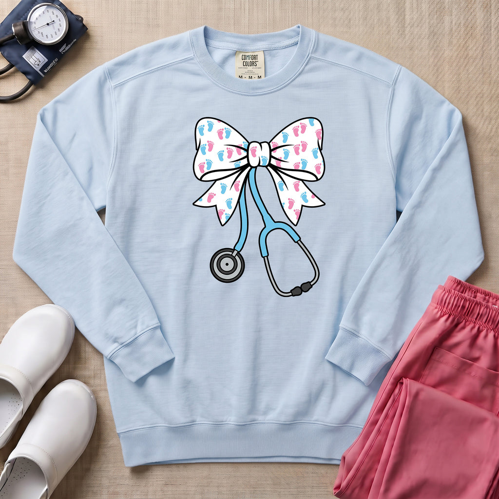 Coquette Bow Stethoscope Sweatshirt - Chambray Comfort Colors Sweatshirt | HugTee