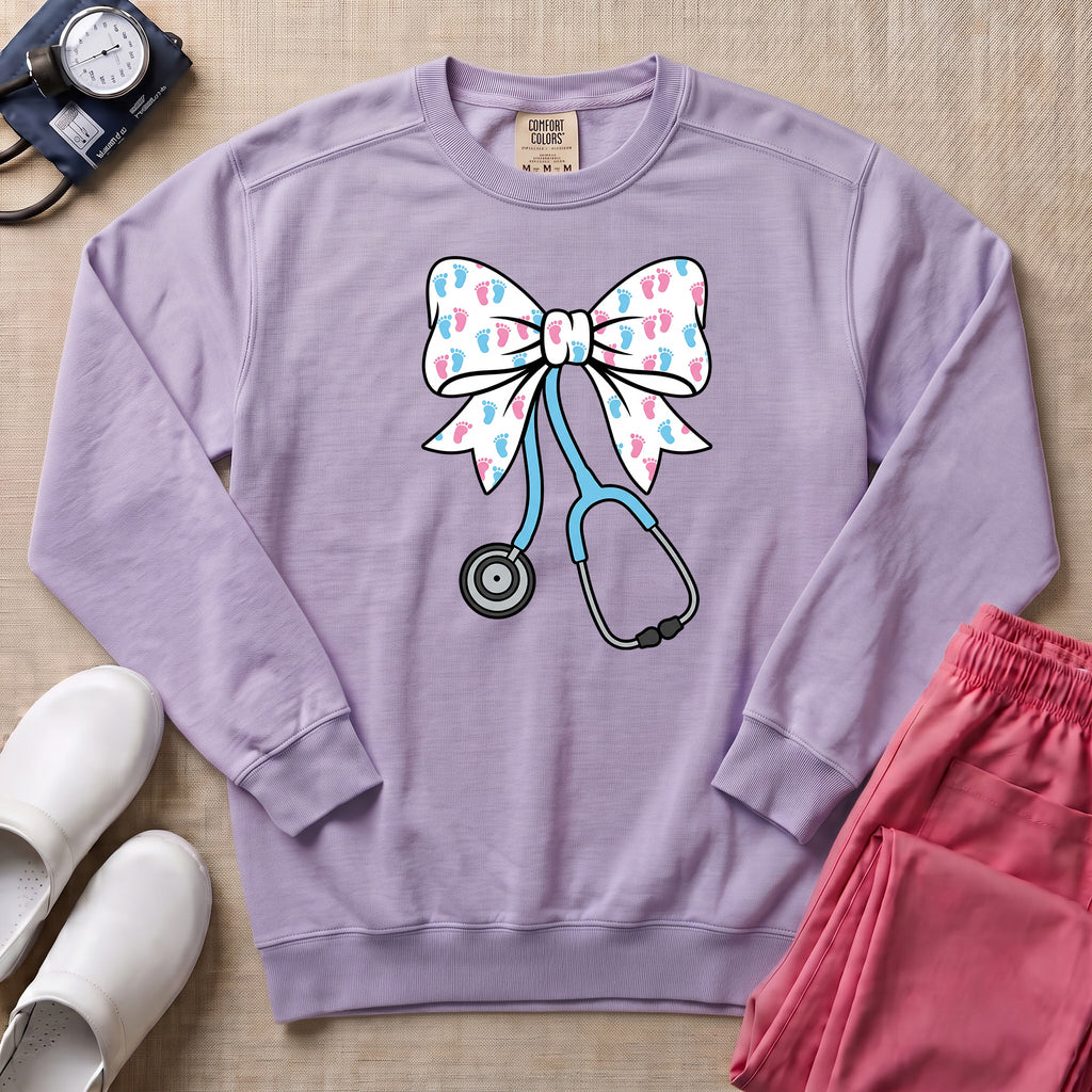 Coquette Bow Stethoscope Sweatshirt - Orchid Comfort Colors Sweatshirt | HugTee