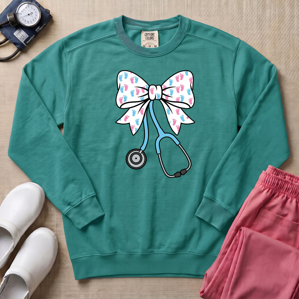 Coquette Bow Stethoscope Sweatshirt - Seafoam Comfort Colors Sweatshirt | HugTee