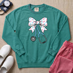 Coquette Bow Stethoscope Sweatshirt - Seafoam Comfort Colors Sweatshirt | HugTee