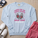 Caring For The Tiniest Hearts NICU Crew Floral Sweatshirt - Chambray Comfort Colors Sweatshirt | HugTee