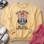 Funny Dead Inside Skeleton Nurse Sweatshirt - Butter Comfort Colors Sweatshirt | HugTee
