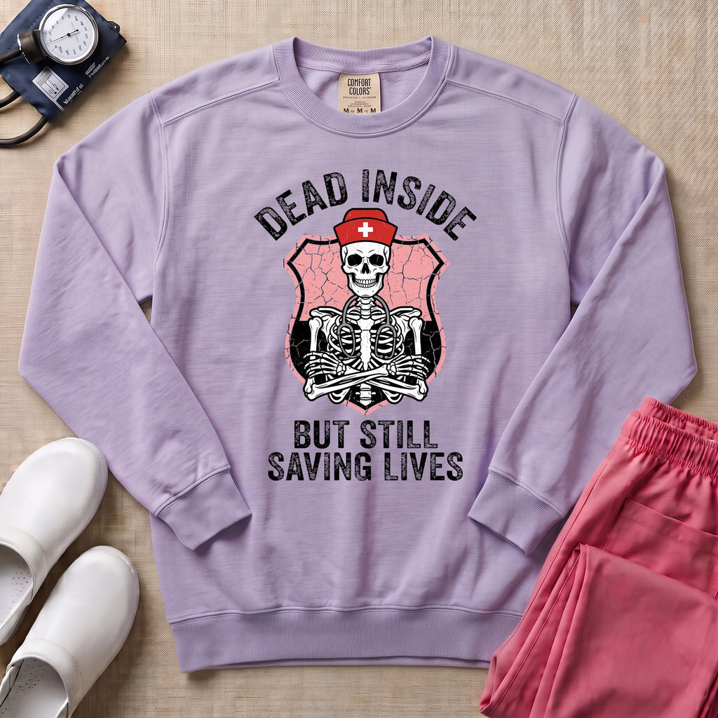 Funny Dead Inside Skeleton Nurse Sweatshirt - Orchid Comfort Colors Sweatshirt | HugTee