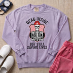 Funny Dead Inside Skeleton Nurse Sweatshirt - Orchid Comfort Colors Sweatshirt | HugTee