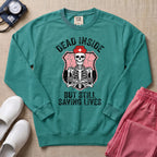 Funny Dead Inside Skeleton Nurse Sweatshirt - Seafoam Comfort Colors Sweatshirt | HugTee