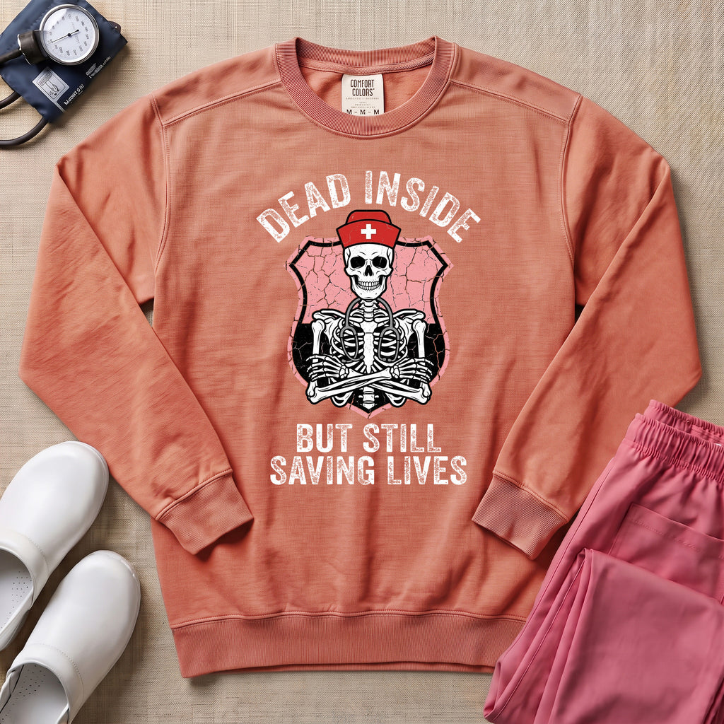 Funny Dead Inside Skeleton Nurse Sweatshirt - Terracotta Comfort Colors Sweatshirt | HugTee
