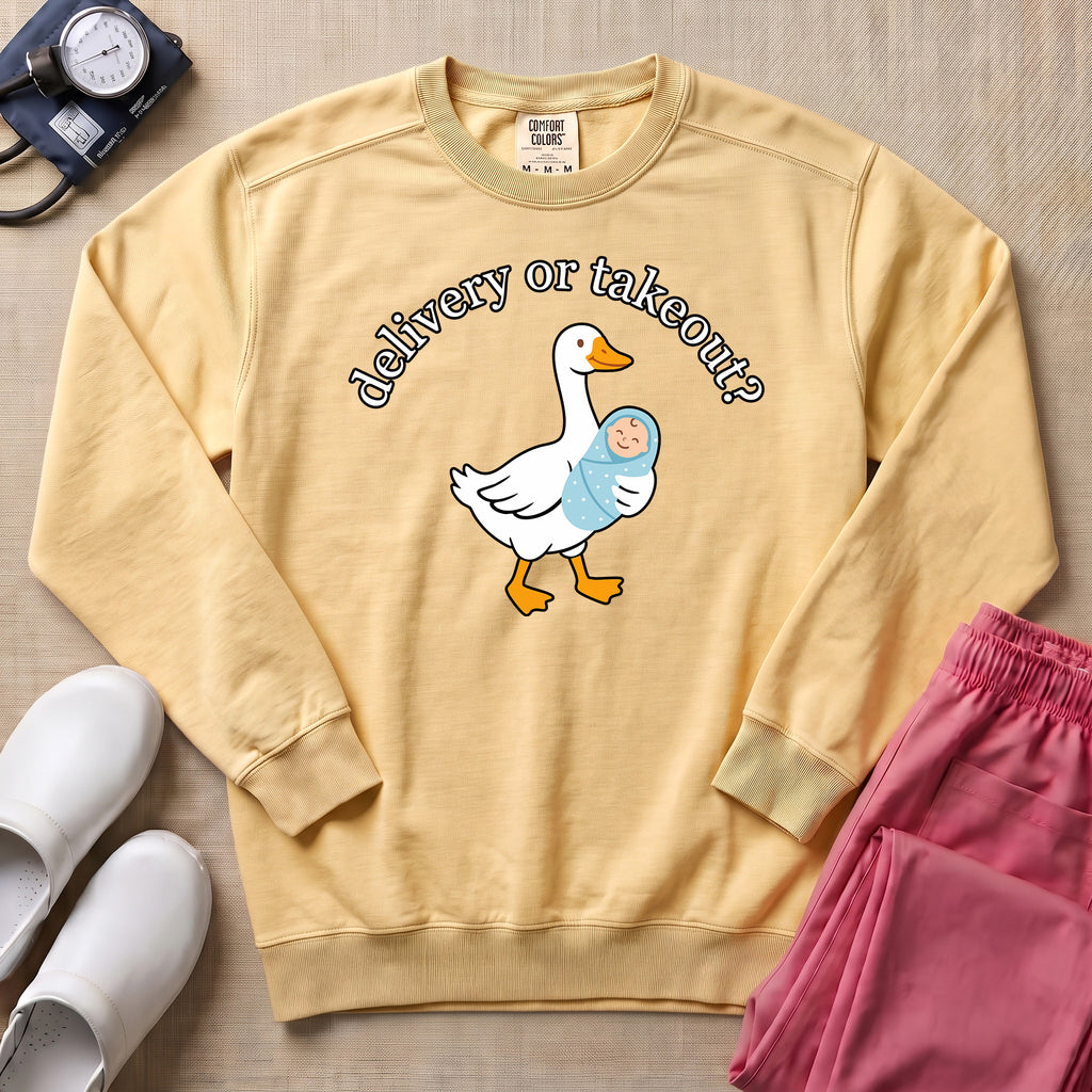 Delivery Or Takeout Funny L&D Nurse Sweatshirt - Butter Comfort Colors Sweatshirt | HugTee