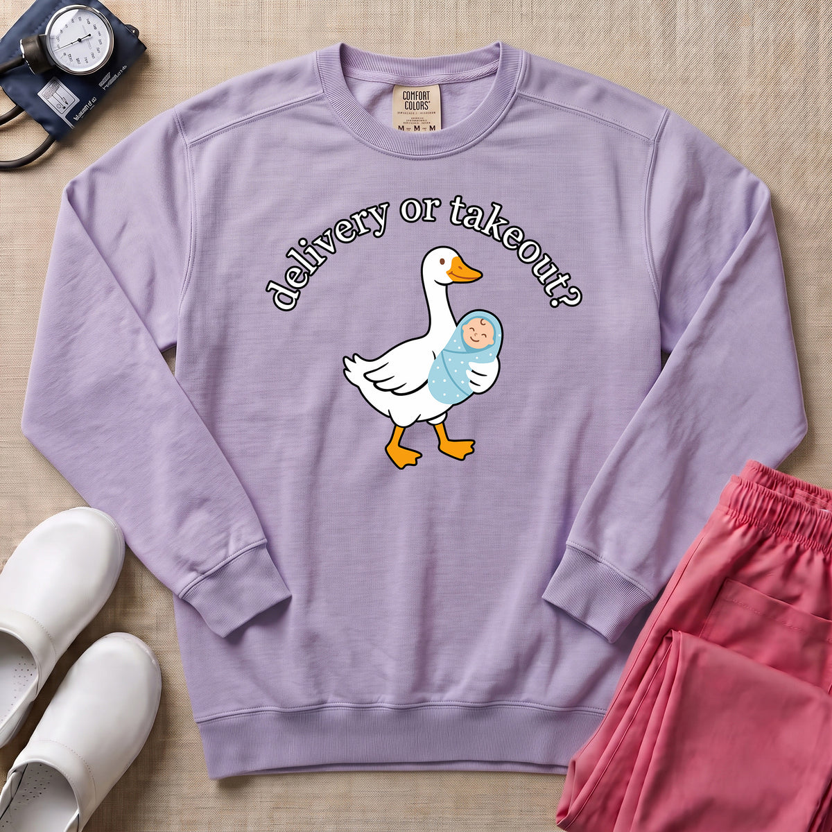 Delivery Or Takeout Funny L&D Nurse Sweatshirt - Orchid Comfort Colors Sweatshirt | HugTee